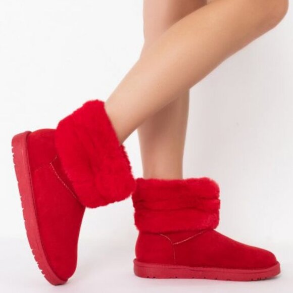 AZALEA WANG COZY MODE FLAT BOOTIE IN RED - Picture 6 of 8